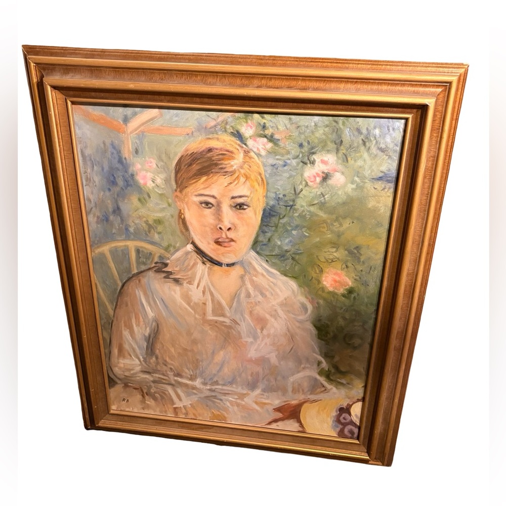 Vintage Signed RB Original Oil Portrait – Framed Impressionist Woman
